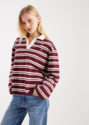 4th & reckless - bordeaux langærmet rugbytop i bomuldsrigt stof med lyserøde striber samt krave og broderet logo - kun hos asos