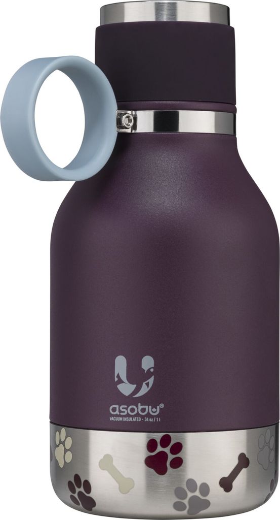 ASOBU Stainless Steel Dog Bowl Bottle Burgundy 975ml