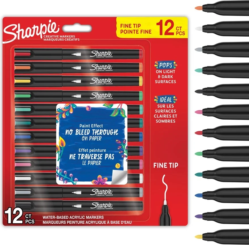Sharpie Creative akrylmarker assorterede farver, fin spids, 12-blister