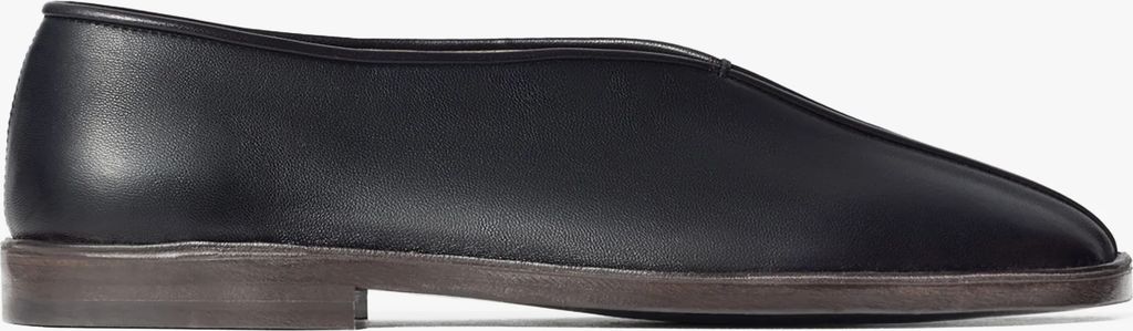 flade læder piped slippers i sort og mørkebrun