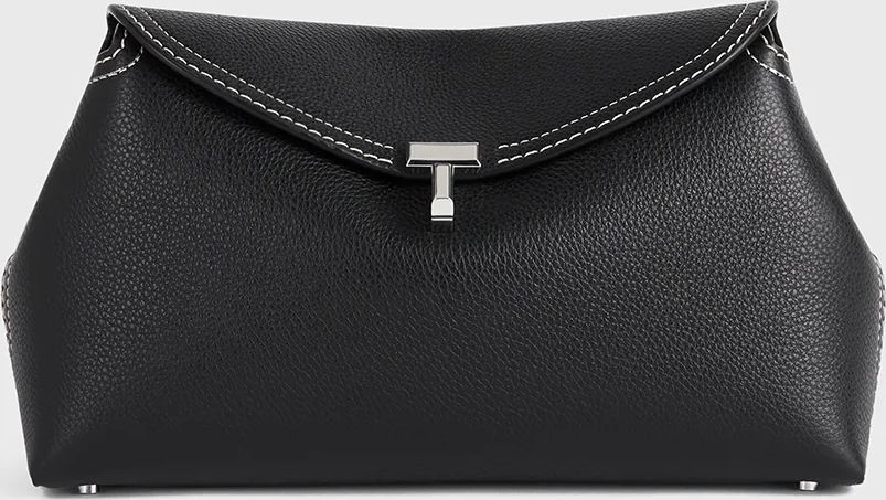 t-lock grained-leather clutch black