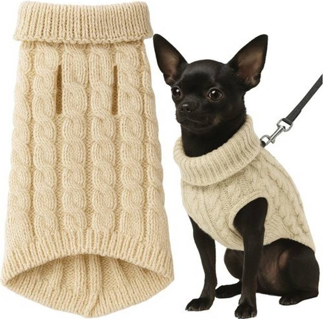 beige hunde- og kattejakke i størrelse s med turtleneck