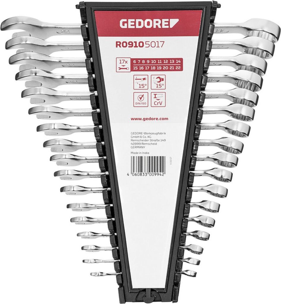 Gedore R09105017 Ratchet Spanner Set metric - 17 pieces