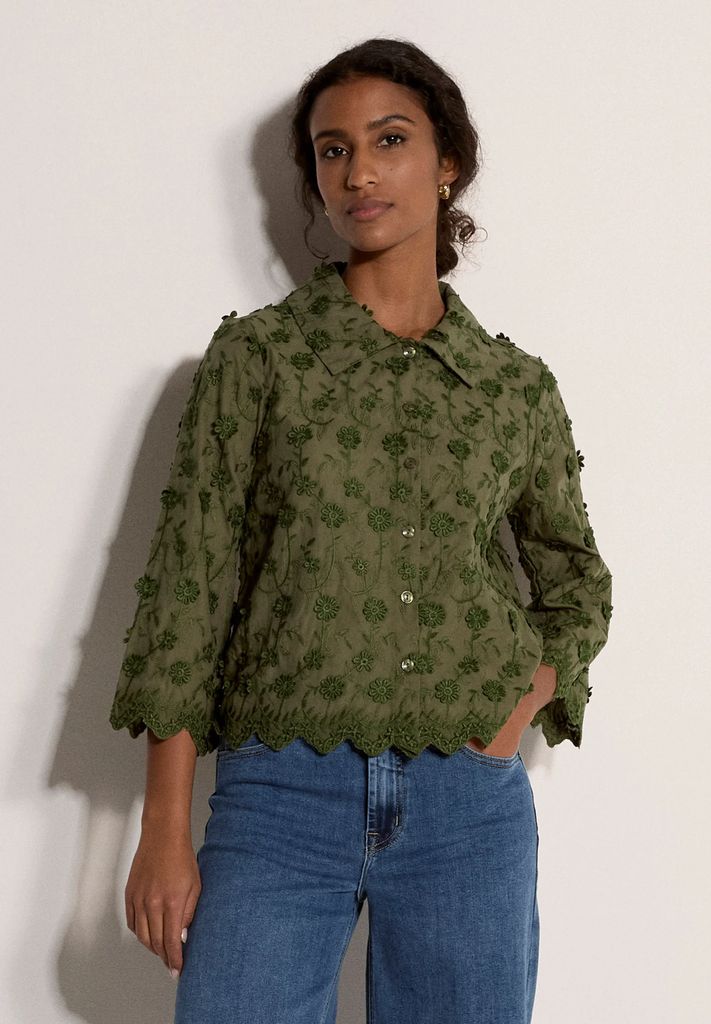 applique flowers cropped - skjortebluser - khaki