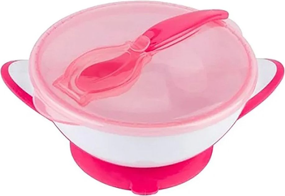 skål med sugekop og ske fra babyono - pink/hvid (300 ml)
