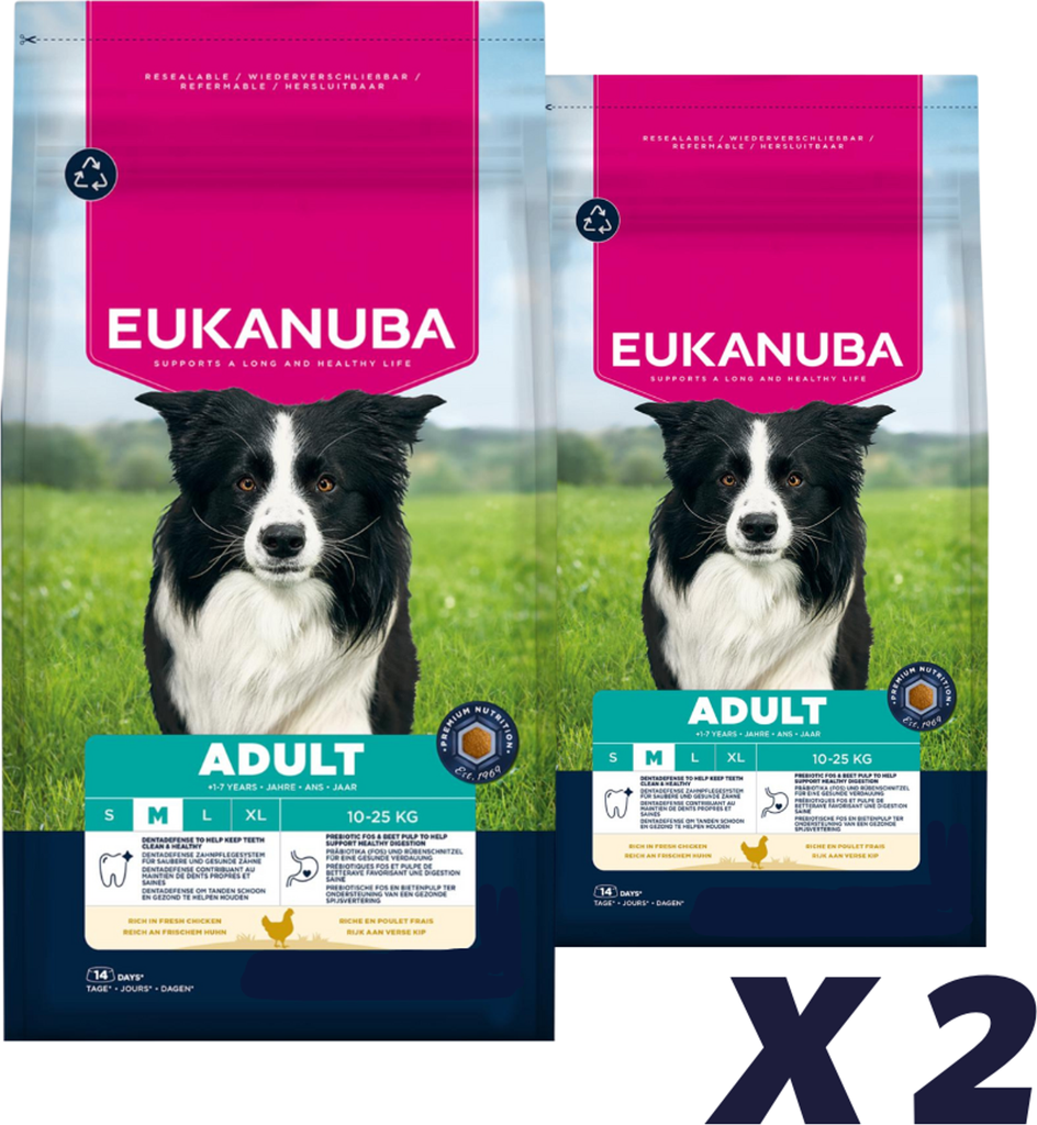 EUKANUBA Adult Medium Breed kylling - 2 x 12 kg