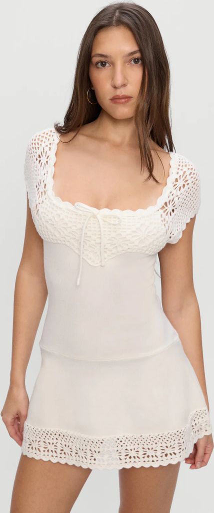 lover crochet knit mini dress - white