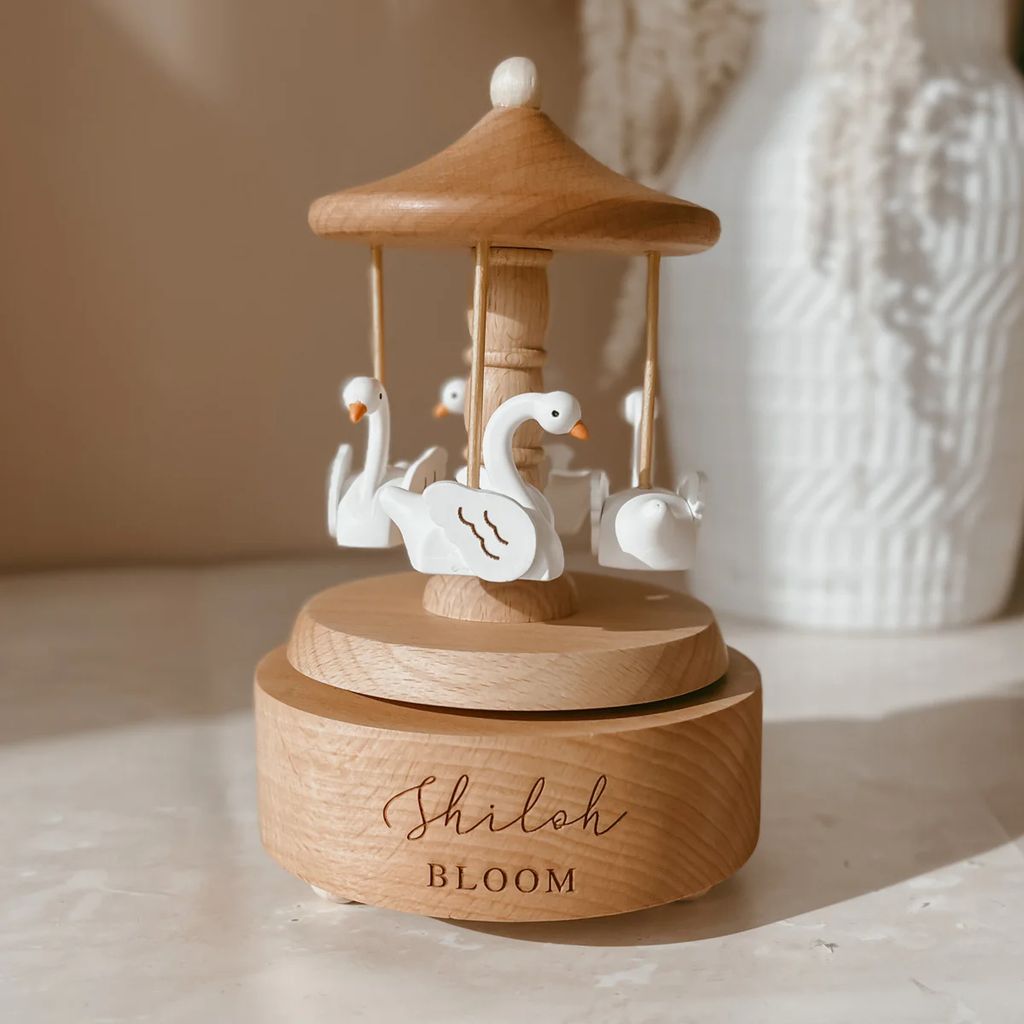 ALMOST PERFECT Heirloom Wooden Musical Carousel - Swan