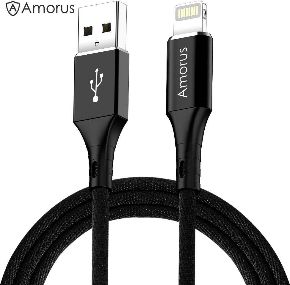 AMORUS - Lightning 8pin Nylon USB-Kabel data/sync - iphone/iPad - Svart