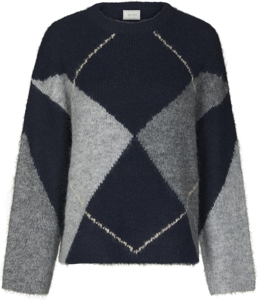 neo noir strik - inga check fluff strik bluse i navy