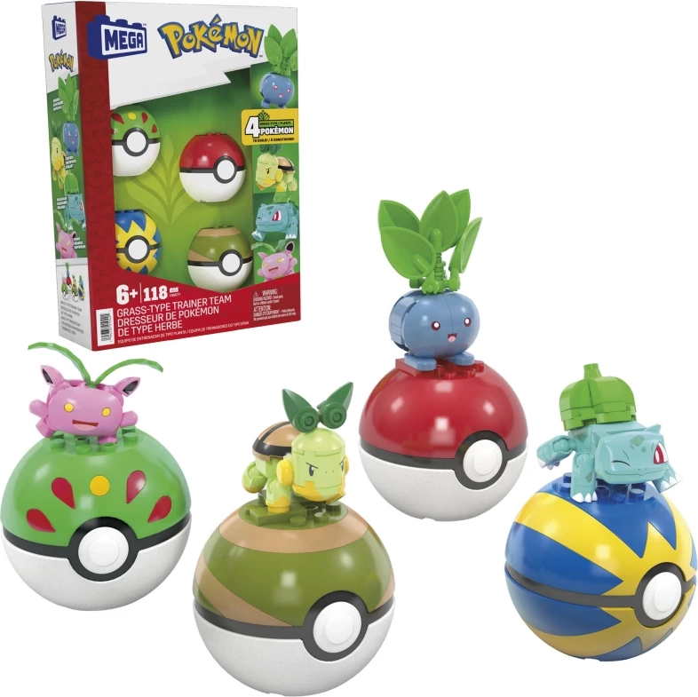 MEGA Pokémon Grass-Type Trainer Team Building Toy Kit, 4 Action Figures (118 Pieces) For Kids |Multi/patterned |One Size