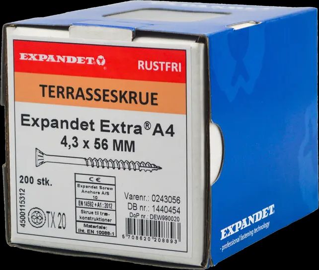 expandet rustfri a4 skrue 4,3 x 56 mm 200 stk.