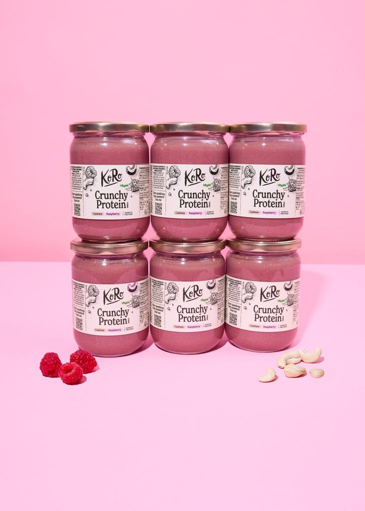 vegansk crunchy proteincreme cashew-hindbær 6 x 500 g