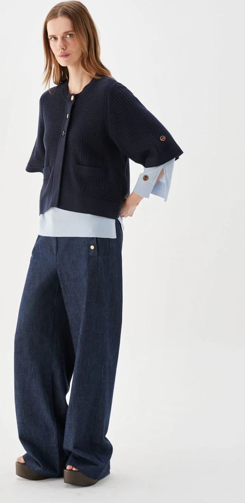 palmer textured cotton cardigan marine