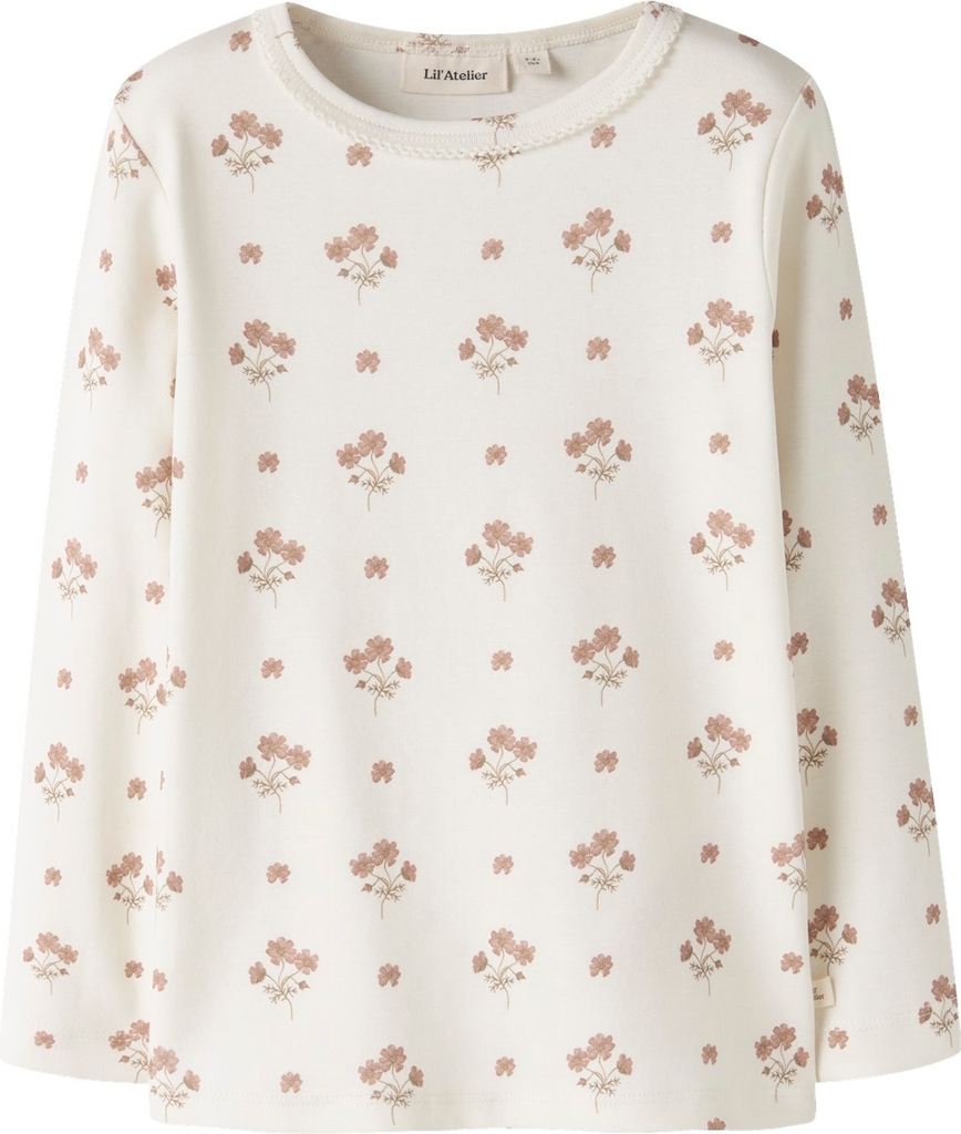 Lil Atelier Bluse Coconut Milk Med Rosa Blomsterprint - Str. 5y 110cm