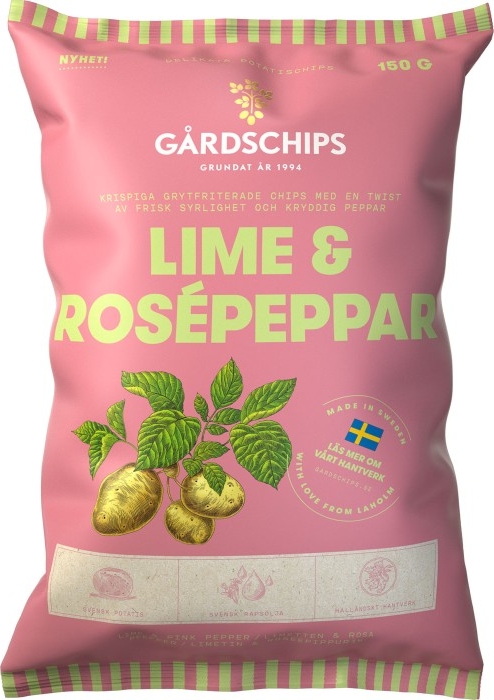 gårdschips lime & rosépeppar 150g