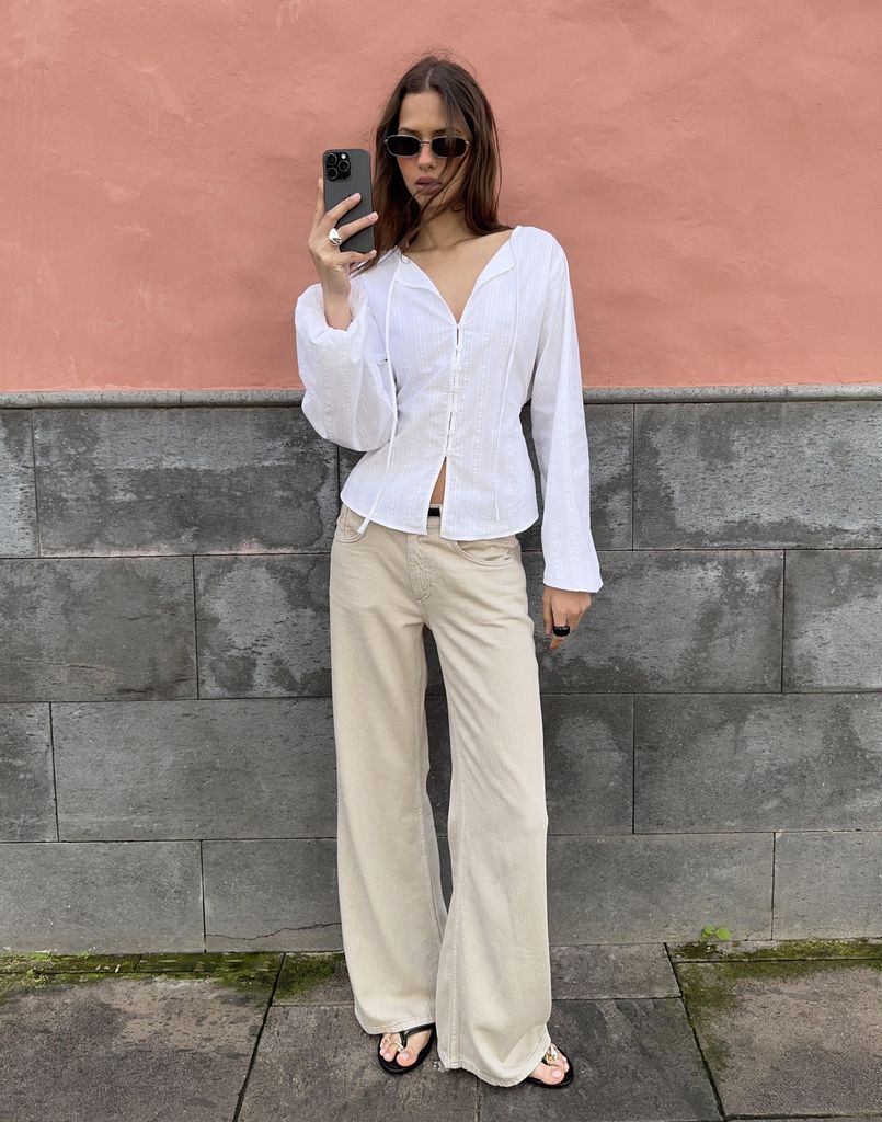 Nelly Loose Flare Jeans Beige