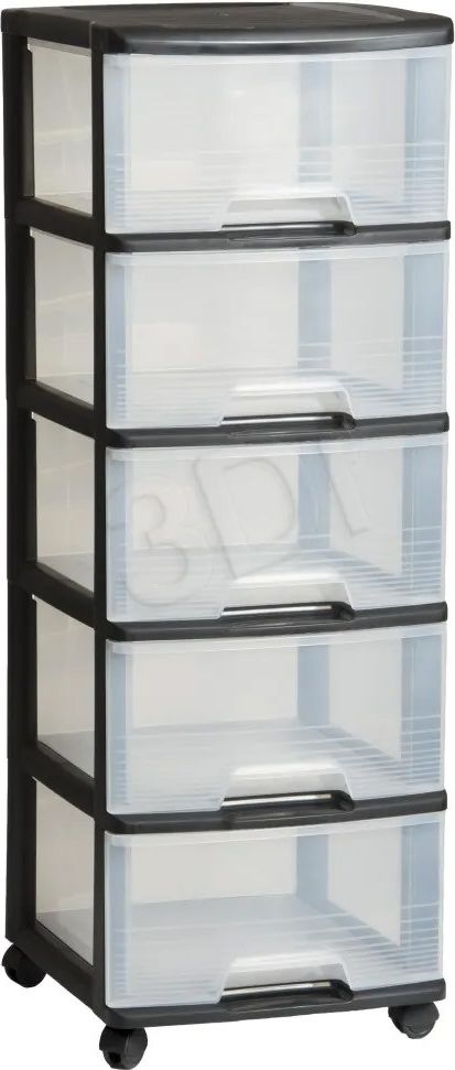 curver 50382 skuffesystem med hjul - 5x20l, 100cm - transparent