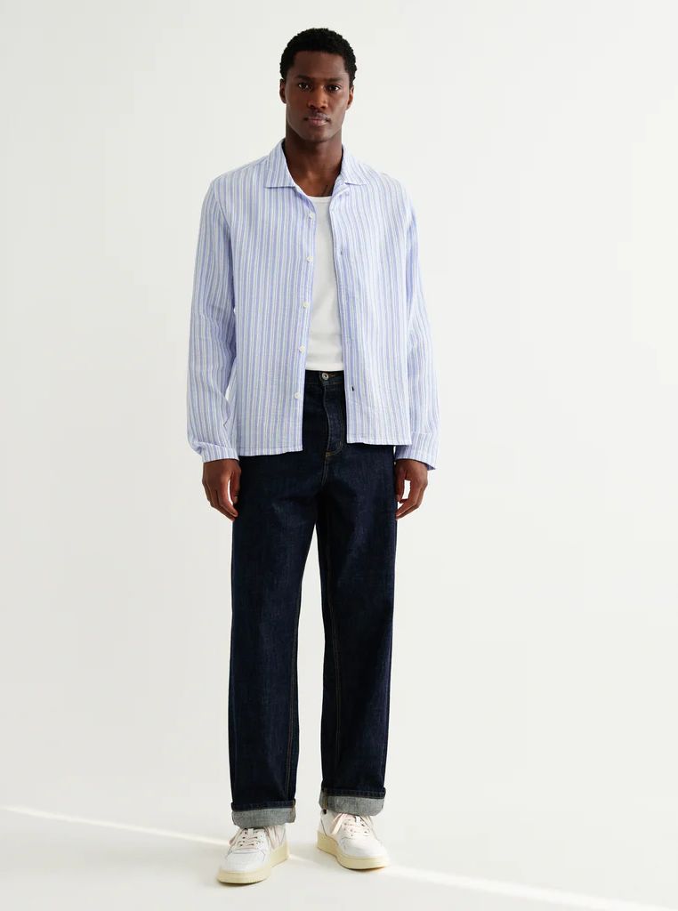 cory seersucker blue/ecru