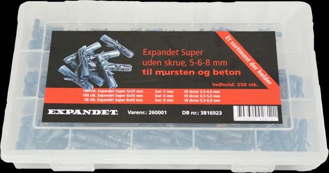 expandetplugs sortimentskasse super plugs mix 5-6-8mm , 250 ass.