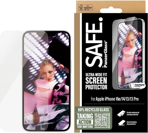 SAFE by PanzerGlass Screen Protector iPhone 17e | 16e | 14 | 13 | 13 Pro | Ultra-Wide Fit w. EasyAligner