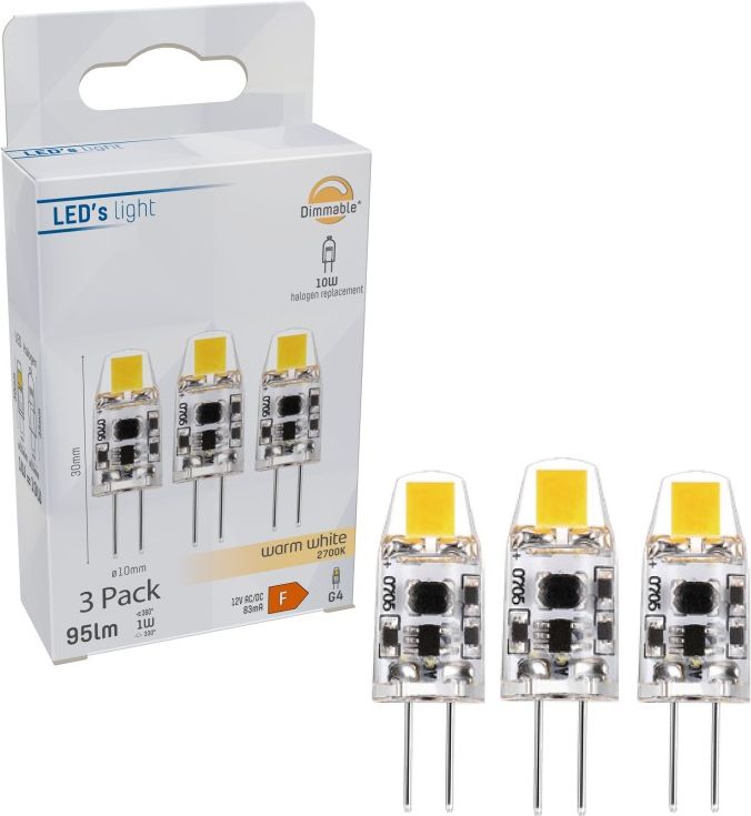 Capsule LED G4 LED Pære 12V/24V DC 1W i 2700K, Dæmpbar 3-Pak G4 LED pære Billig fragt Lynhurtig levering