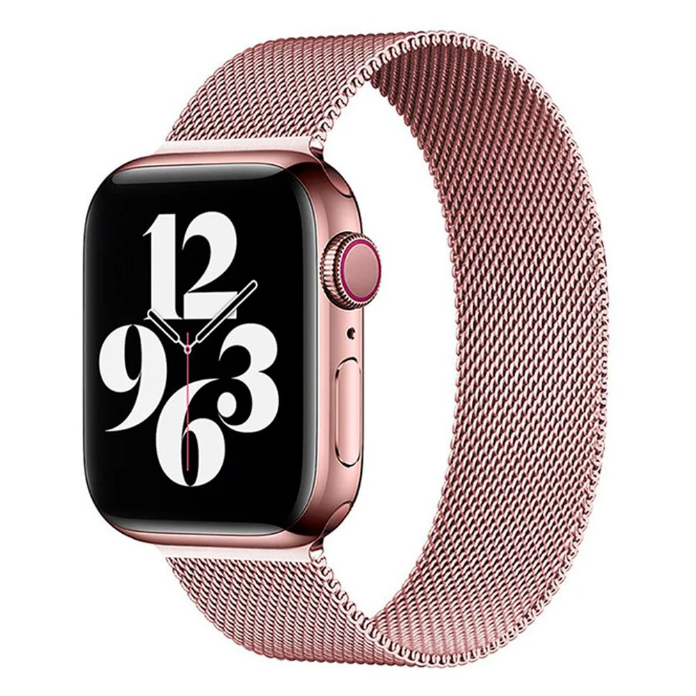 apple watch (42/44/se/45/46/49mm) lippa magnetisk rustfri stål rem - rose gold