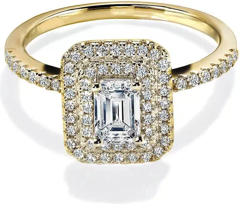 oxford emerald cut dobbelt halo ring