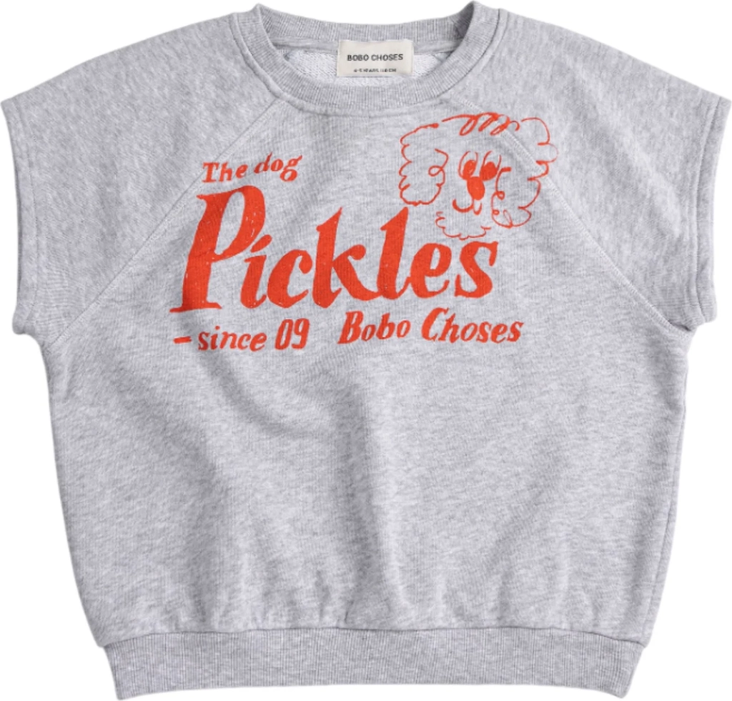 Bobo Choses Heather Grey Pickles The Dog Sleeveless Sweatshirt Str. 2-3 år