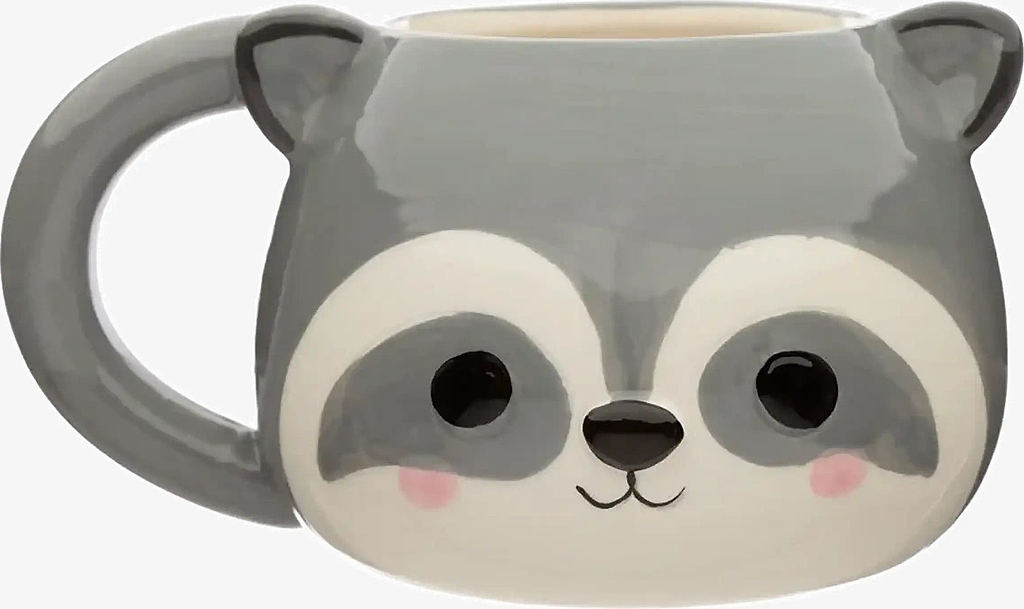 Puckator Adoramals Raccoon Head Ceramic Shaped Mug - Grey - ONE SIZE