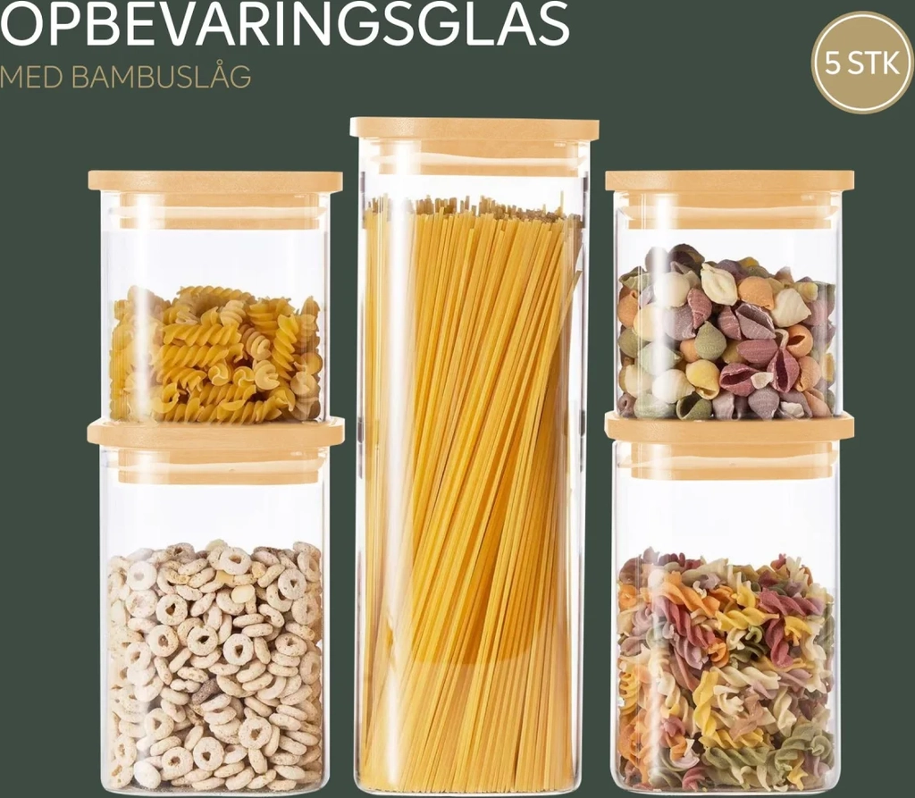 conzept opbevaringsglas med bambuslåg - 5 stk.