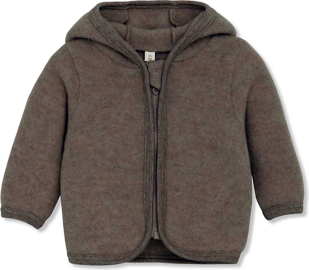 jakke m. ører uld fleece - brown melange