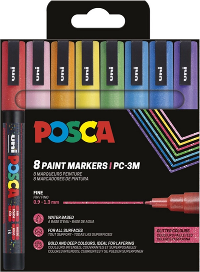 POSCA marker sæt PC-3M 8 ass. farver Glitter