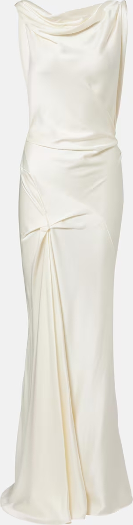 Victoria Beckham Posy Draped Crepe Satin Gown - White