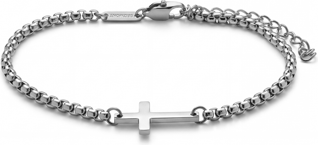 Seizmont Sølvtonet Rustfrit Stål Box Kæde Kors Armbånd