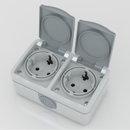 Stikdse dobbelt schuko, IP54, gr