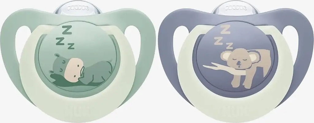 nuk natsutter - 2-pak - first choice night - hippo/koala - grøn/