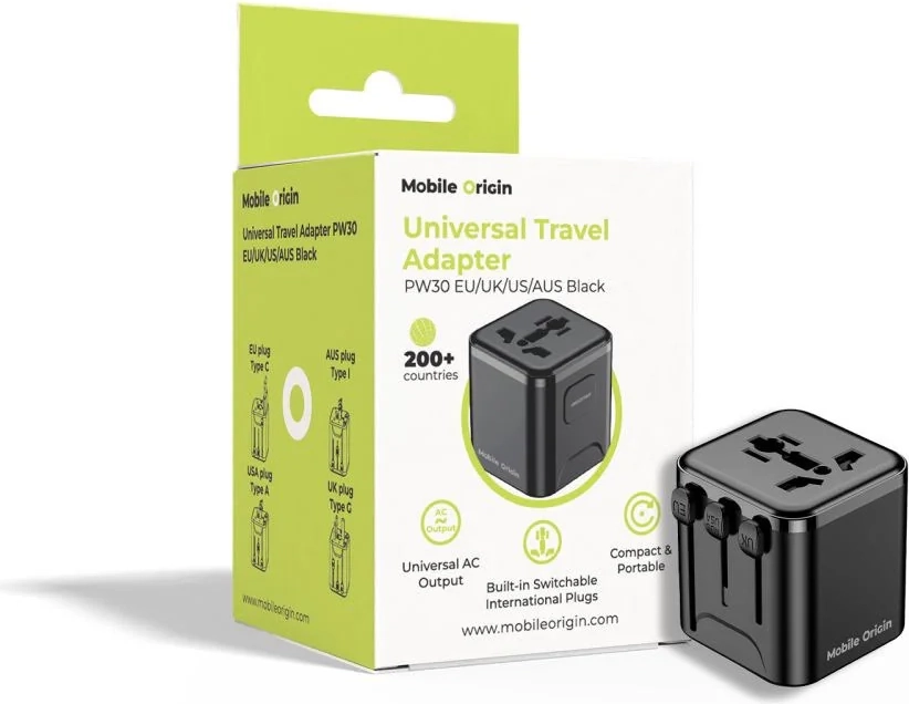 Mobile Origin Universal Travel Adapter PW30 EU/UK/US/AUS Black