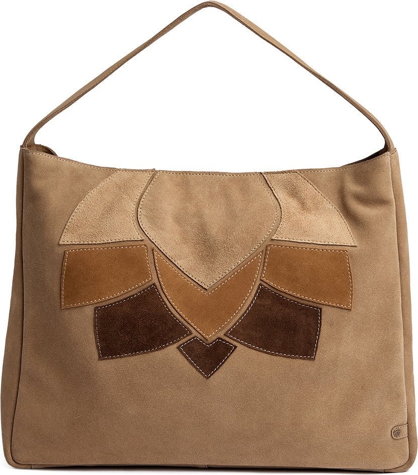 shopper taske i ruskind med patch-detaljer / 16928 - sand