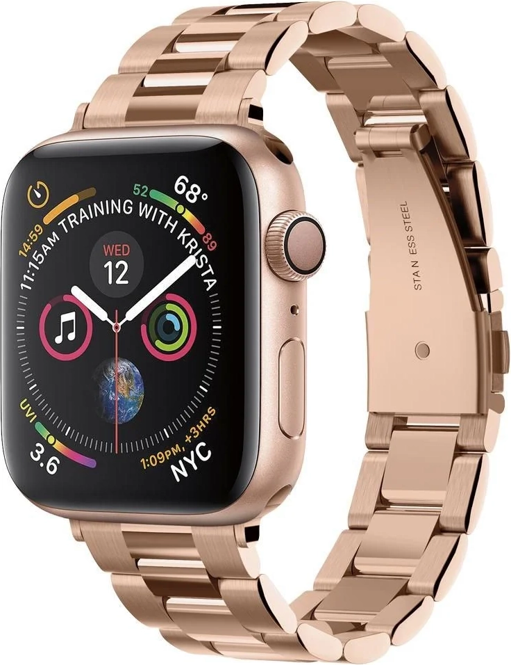 apple watch (38/40/se/41/42mm) spigen modern fit band - rustfri stål rem inkl. stifter - rose gold