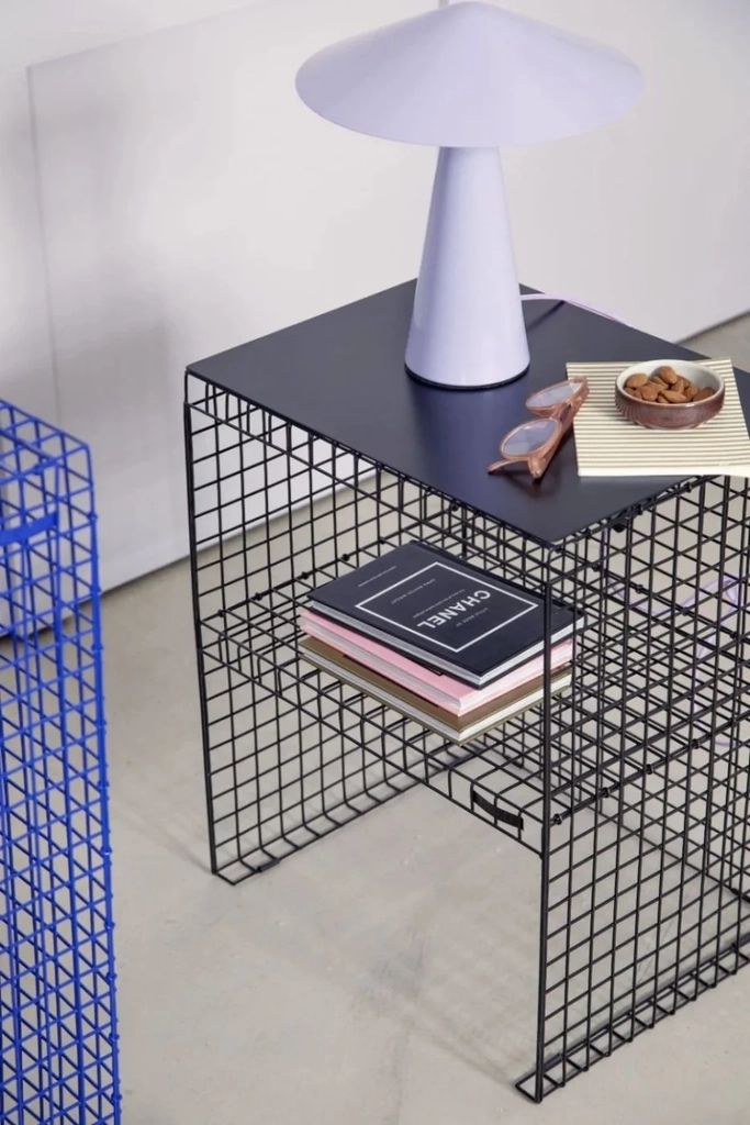 metal plate, grid side table