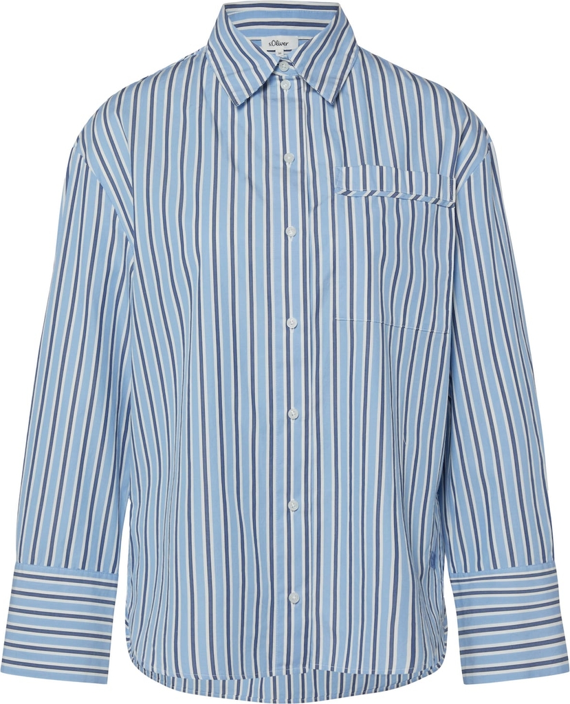 s.Oliver Striped Relaxed Fit Cotton Poplin Blouse Shirt Collar - Bleu