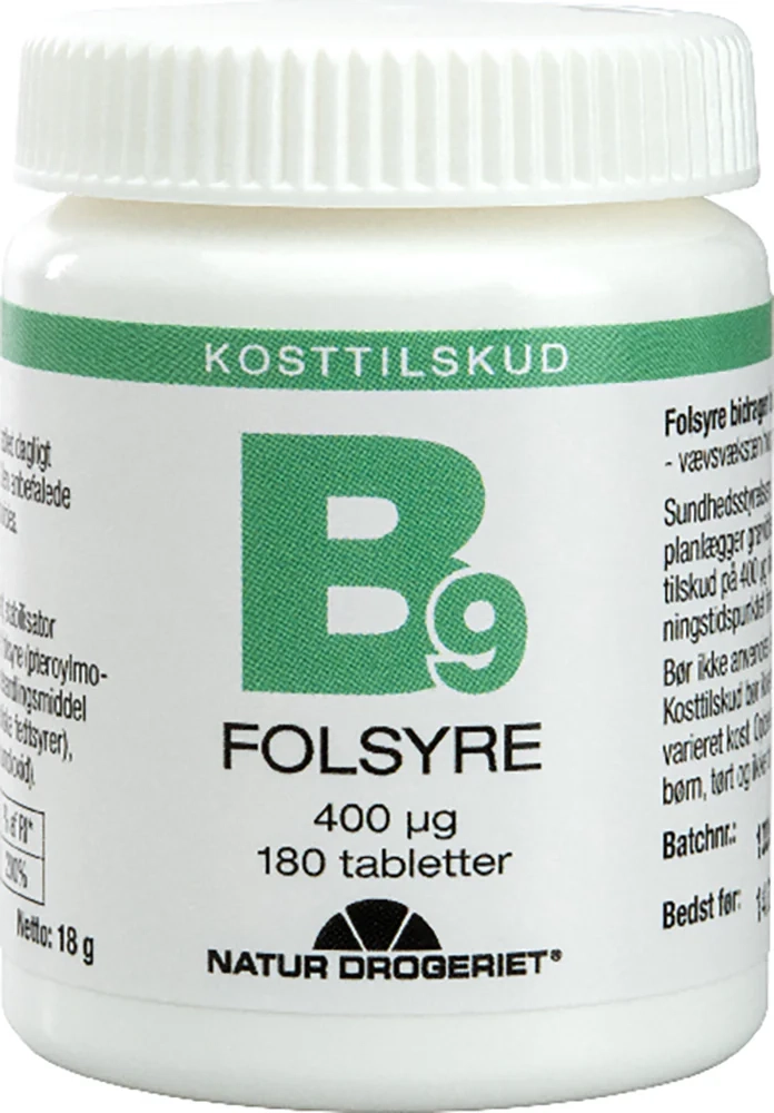 Natur Drogeriet B9 Folsyre 400 μg (180 stk.) - Kosttilskud