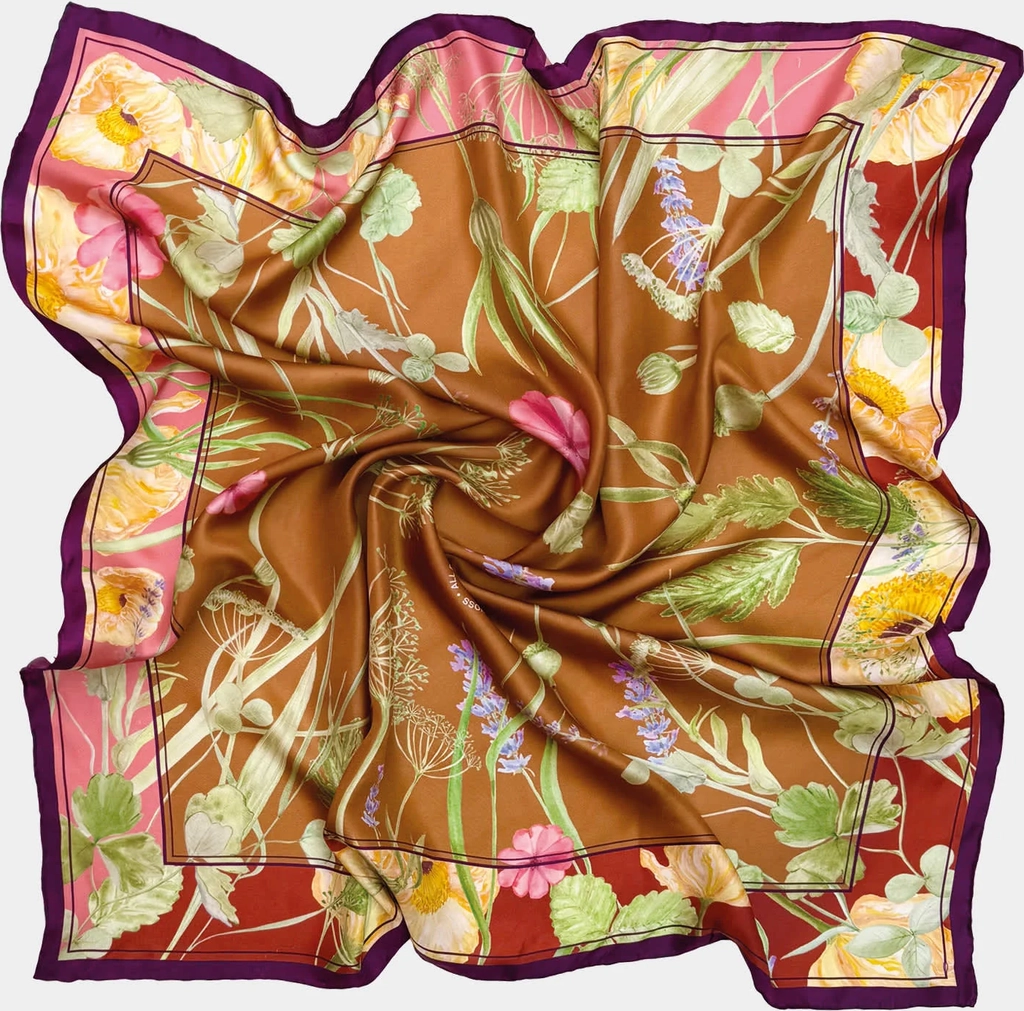Wild Nature Caramel Square Silk Scarf