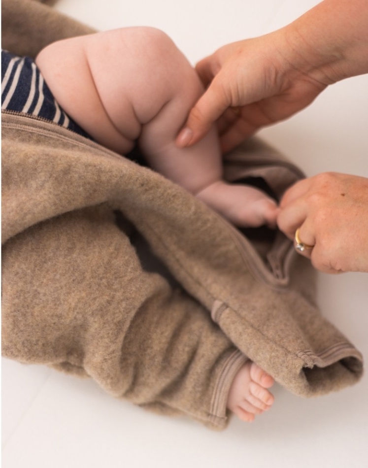 Heldragt Med Lynlås I 100% Merino Uld, Oeko-texÂ®, Beige Melange 74/80 Beige Melange