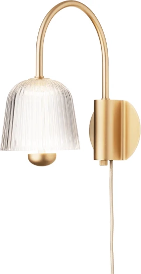 asteea væglampe, satin messing/riflet klar