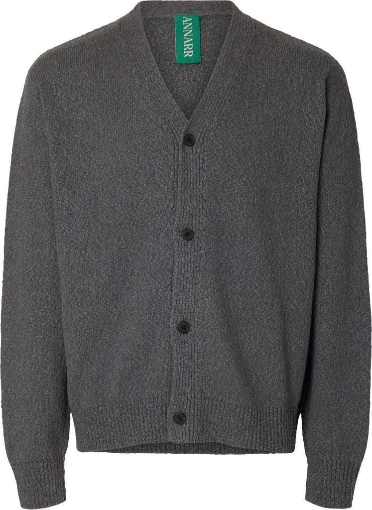 Annarr Anrrolf Boucle LS Knit Vneck Cardi Mand Choal Grey Cardigans Regular Fit Str S - hos Magasin