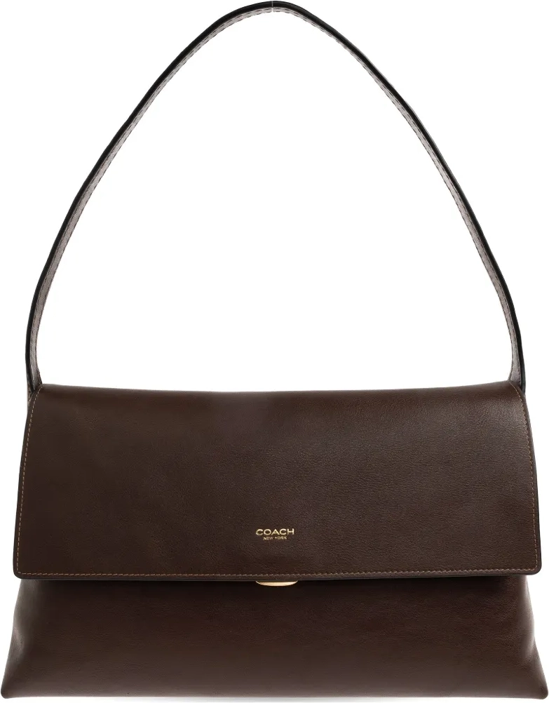 Coach Womens Foil-Logo Flap Medium Leather Shoulder Bag