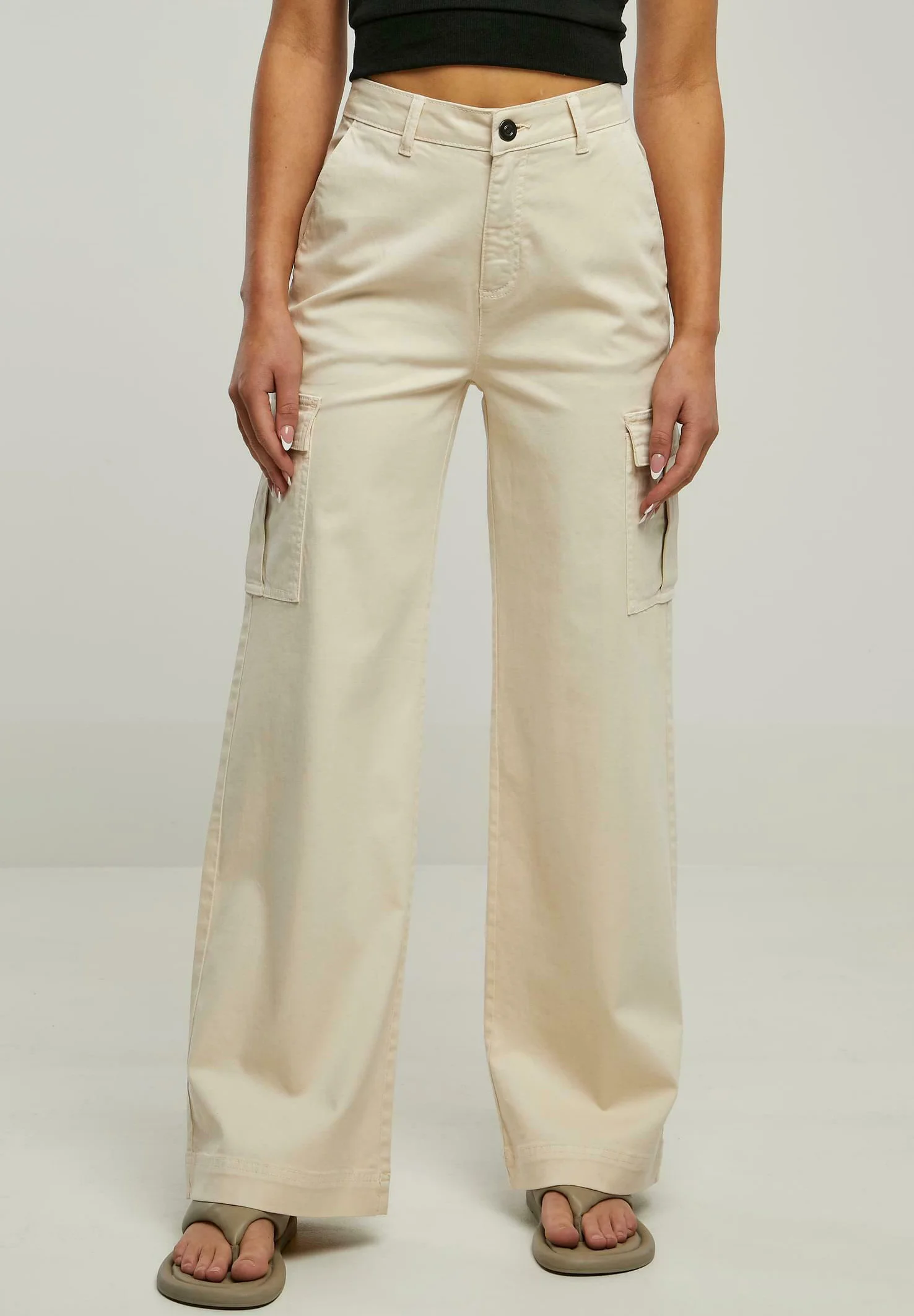 wide leg twill - cargobukser - whitesand