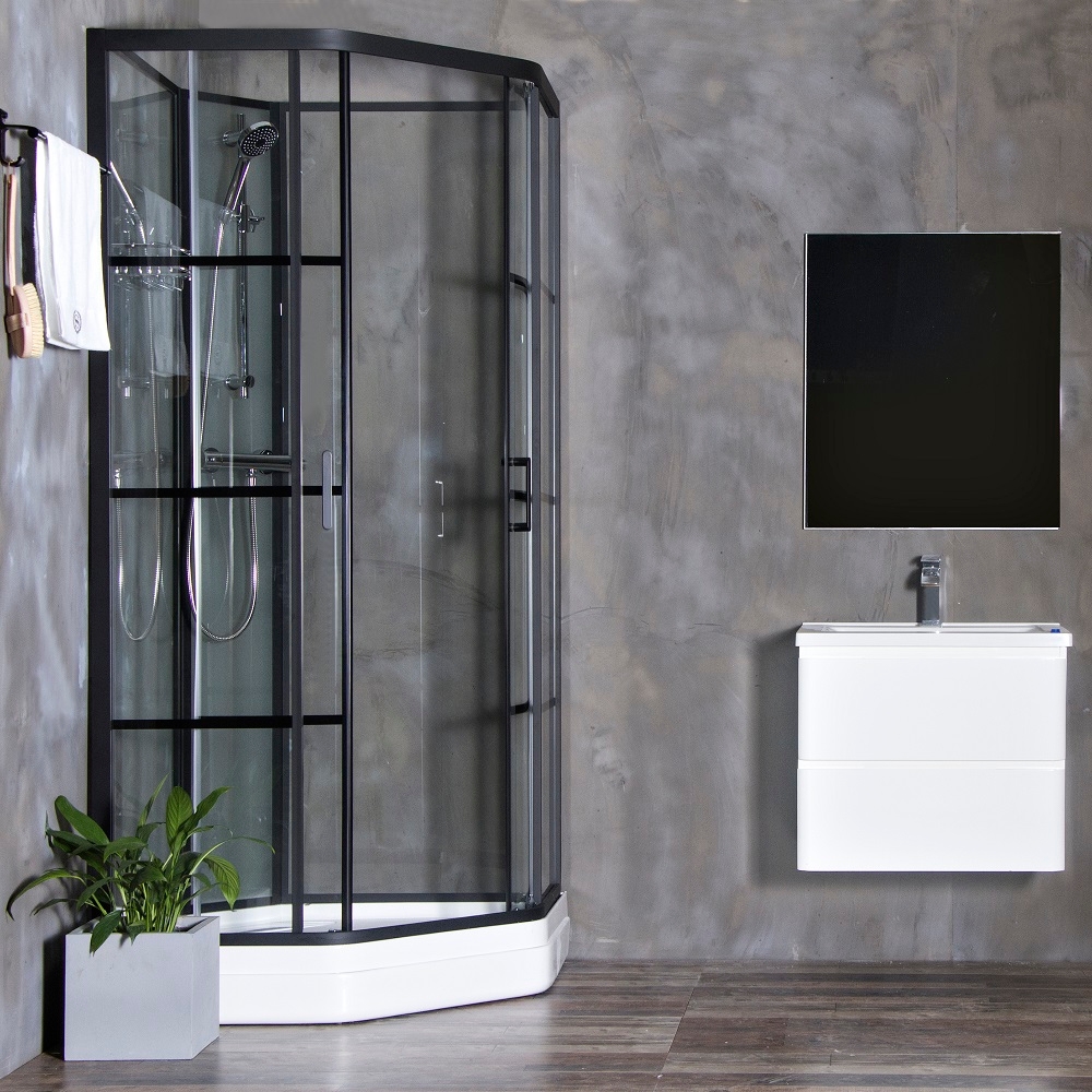 bathlife betrakta elegant brusekabine i sort / hvid med klart glas 90x90x205 cm